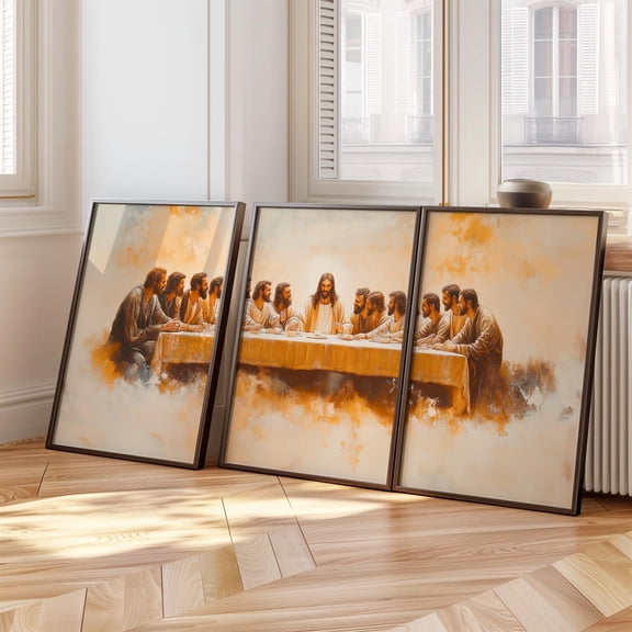 UNFFRAMED The Last Supper Wall Art,Modern Last Supper,The Last Supper Poster,Poster Christian Home Decor Set Of 3 Triptych Set 3 Prints 8x12