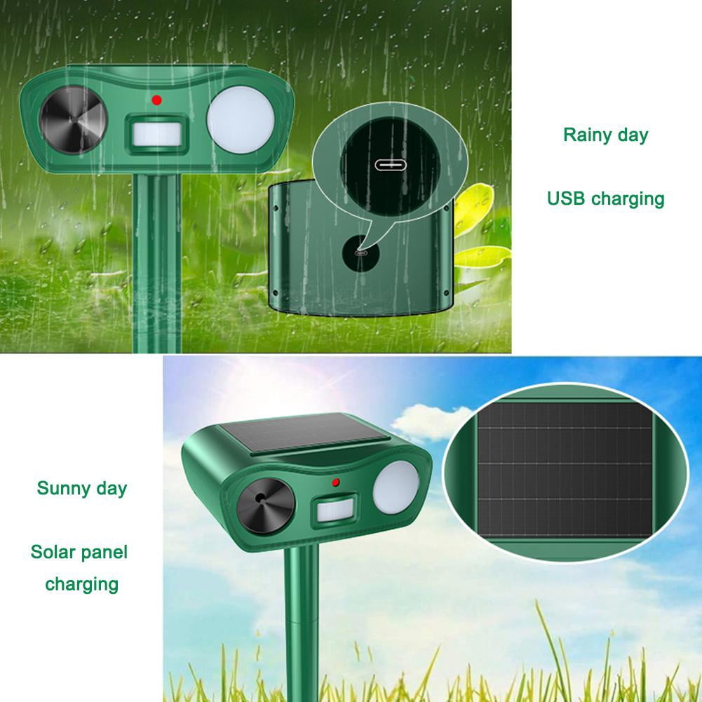 Solar Ultraso-nic Animal Repe-ller, USB Rechargeable Outdoor Deterrent for Dogs & Cats