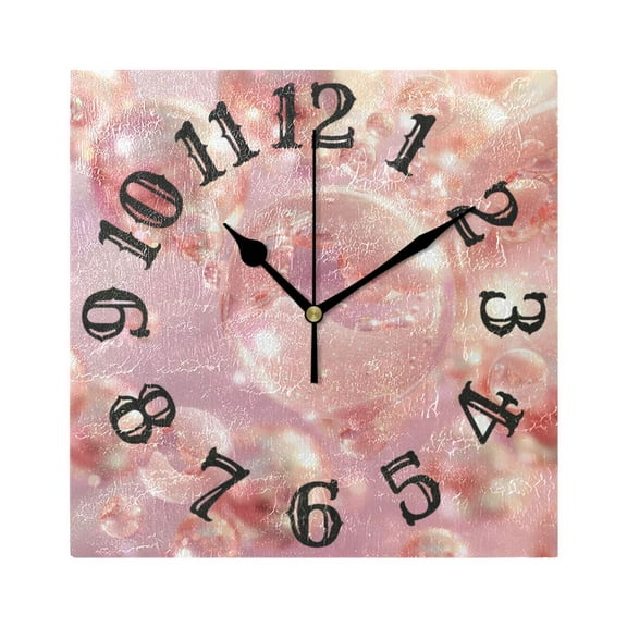 Pink Pearls Bubbles Wall Clock Square Silent Non Ticking Battery Operated Clock for Home Bathroom Kitchen Bedroom Living Room