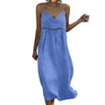 thumbnail image 3 of Vivianyo HD Women's Spaghetti Strap Maxi Dress, V-Neck Crochet Trim Flowy Long Dress, Women's Blue, Sizes S-3XL, 3 of 7