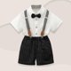thumbnail image 2 of Odeerbi Chicos 4 Piezas Caballero Traje Formal Preppy Vestido de Manga Corta Camisa de Vestido + Traje Pantalones Cortos + Colgantes + Corbata Colegial Conjunto de Uniforme, 2 of 9