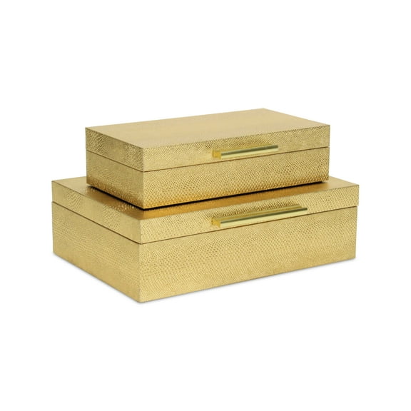 Lusan Rectangular Decorative Box Set - Gold Faux Snakeskin