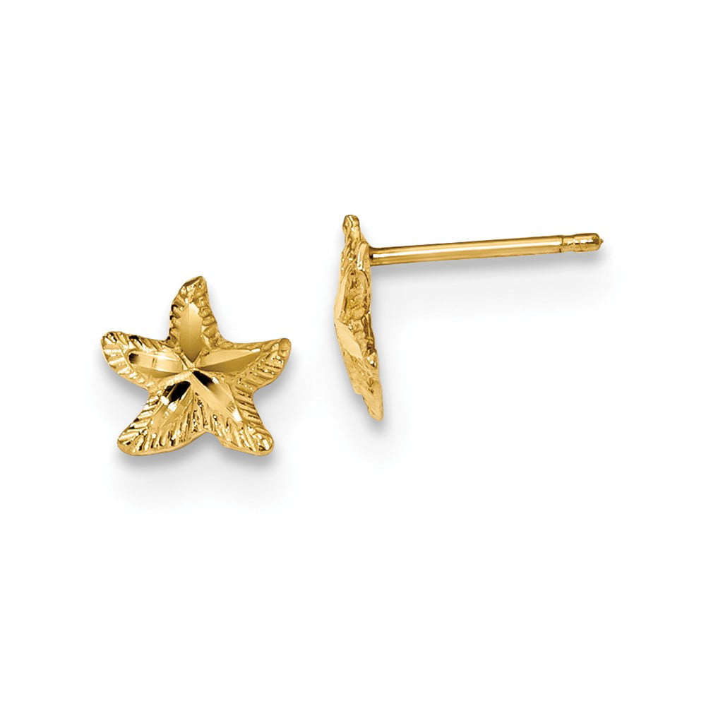 14k Polished Diamond-cut Starfish Post Earrings in 14k Yellow Gold