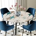 thumbnail image 5 of Elastic Fitted Round Tablecloth, Green Beige Diamond Waterproof Stretch Table Cover for 55"-60" Tables, Modern Geometric Middle Century Washable Outdoor Tablecloths for Patio, Picnic, Camping, 5 of 9