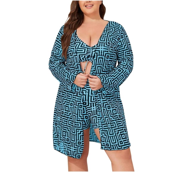 Qingpeng Womens Plus Size Swim Cover Up Dress Tie Waist V Neck Bathing Suit Floral Printed Swimwear