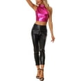 thumbnail image 2 of MODA NOVA Juniors’s Mock Neck Zipper Front Sleeveless Holographic Sparkle Party Tops Hot Pink L, 2 of 5
