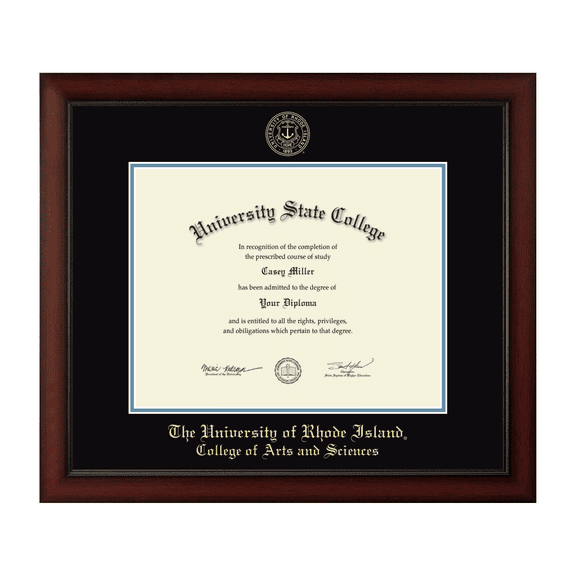 Framerly - URI Arts and Sciences Diploma Frame with Black and Medium Blue Mat