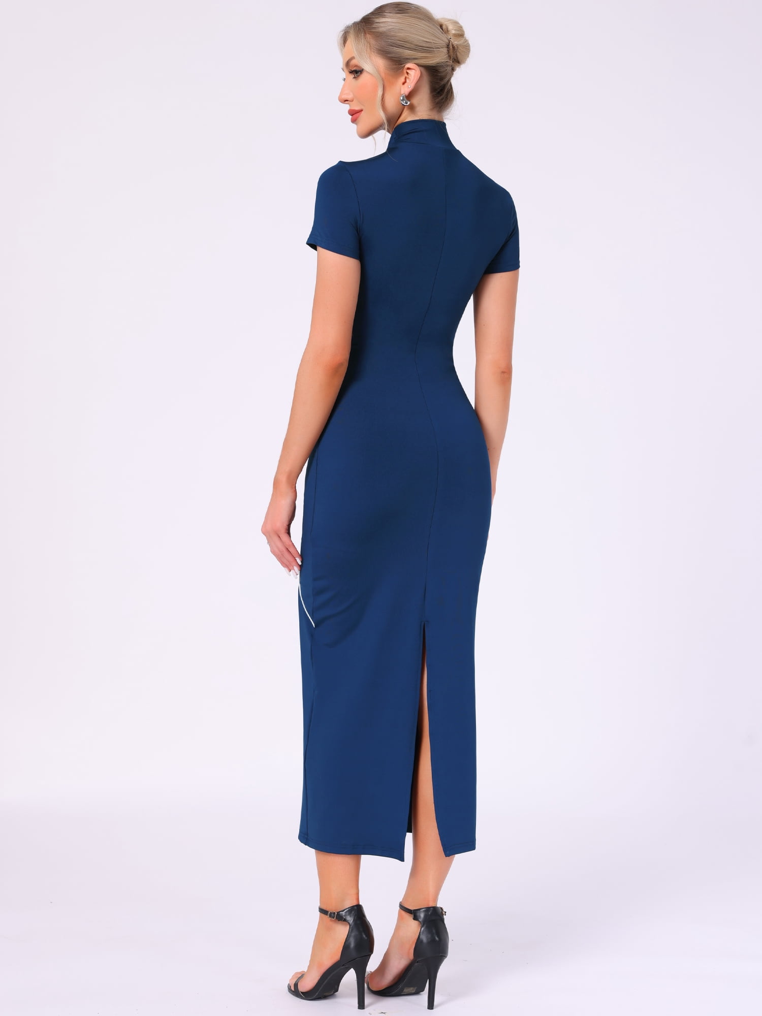 DARING DIVA Women's Elegant Keyhole Bodycon Maxi Dress XL Navy Blue