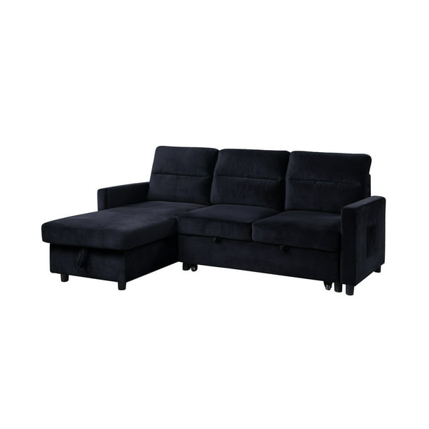Lilola Home Ivy Black Velvet Reversible, Black Sofa Bed Sectional