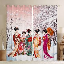 Homewish Japan Geisha Curtains Pack of 2 (42x84 Each),Sakura Cherry Blossom Curtains Blackout,Pink White Red Bedroom Curtains For Girls,Super Cozy Room Decor