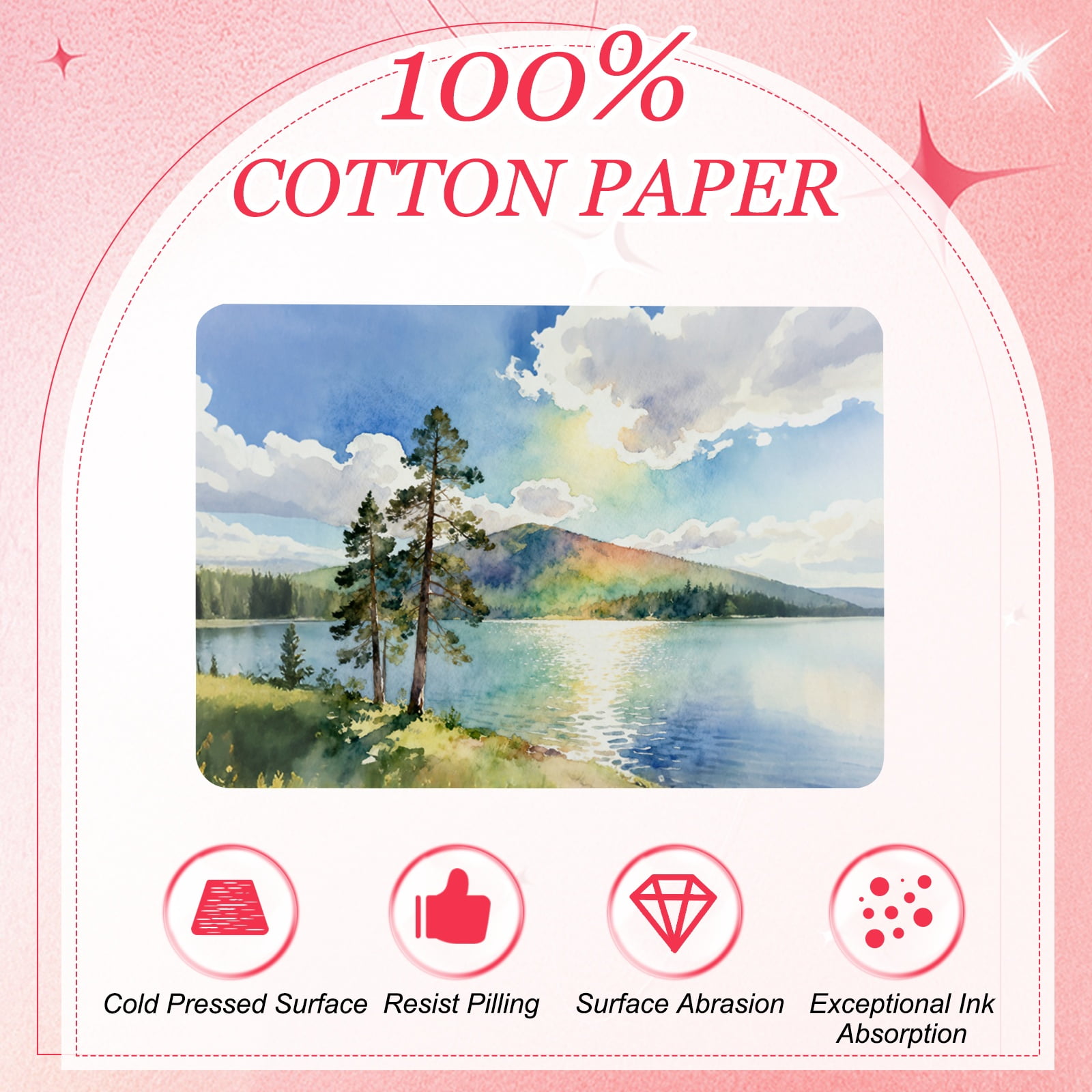 Uxcell 40Sheets Watercolor Postcards, 100% Cotton 4"x6" Watercolor Paper Blank Postcard W White Cap White Waistband Cold Pressed for Mailing Painting Invitations Cards(140lb/300gsm) White