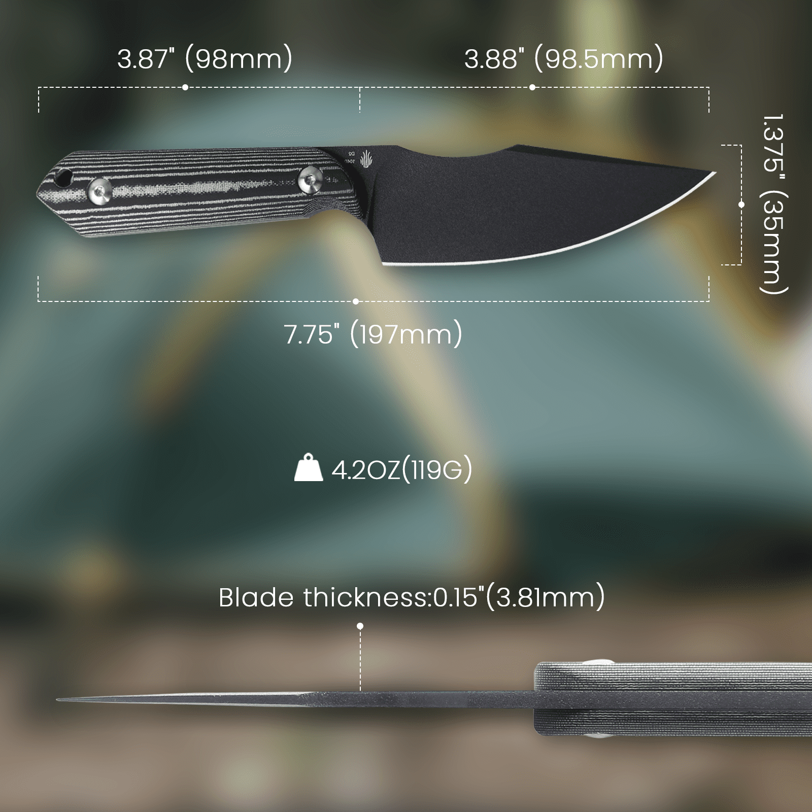 Kizer Harpoon Fixed Blade Knife D2 Blade Micarta Handle Pocket Tactical Knives 1040A1