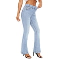 thumbnail image 4 of Pantalones vaqueros con parte inferior de campana para mujer, pantalones vaqueros acampanados de cintura alta rasgados con cintura elástica, pantalones vaqueros ajustados elásticos con dobladillo crudo 254-blue8, 4 of 5
