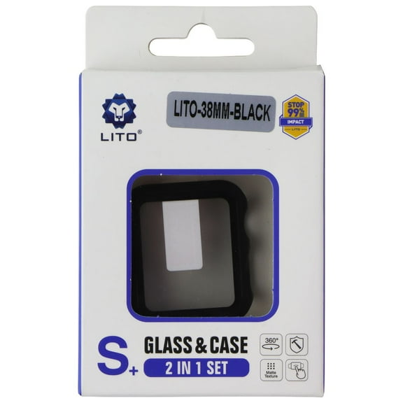 LITO S  Glass and Case Set for Apple Watch Series 3/2/1 (38mm) - Matte Black