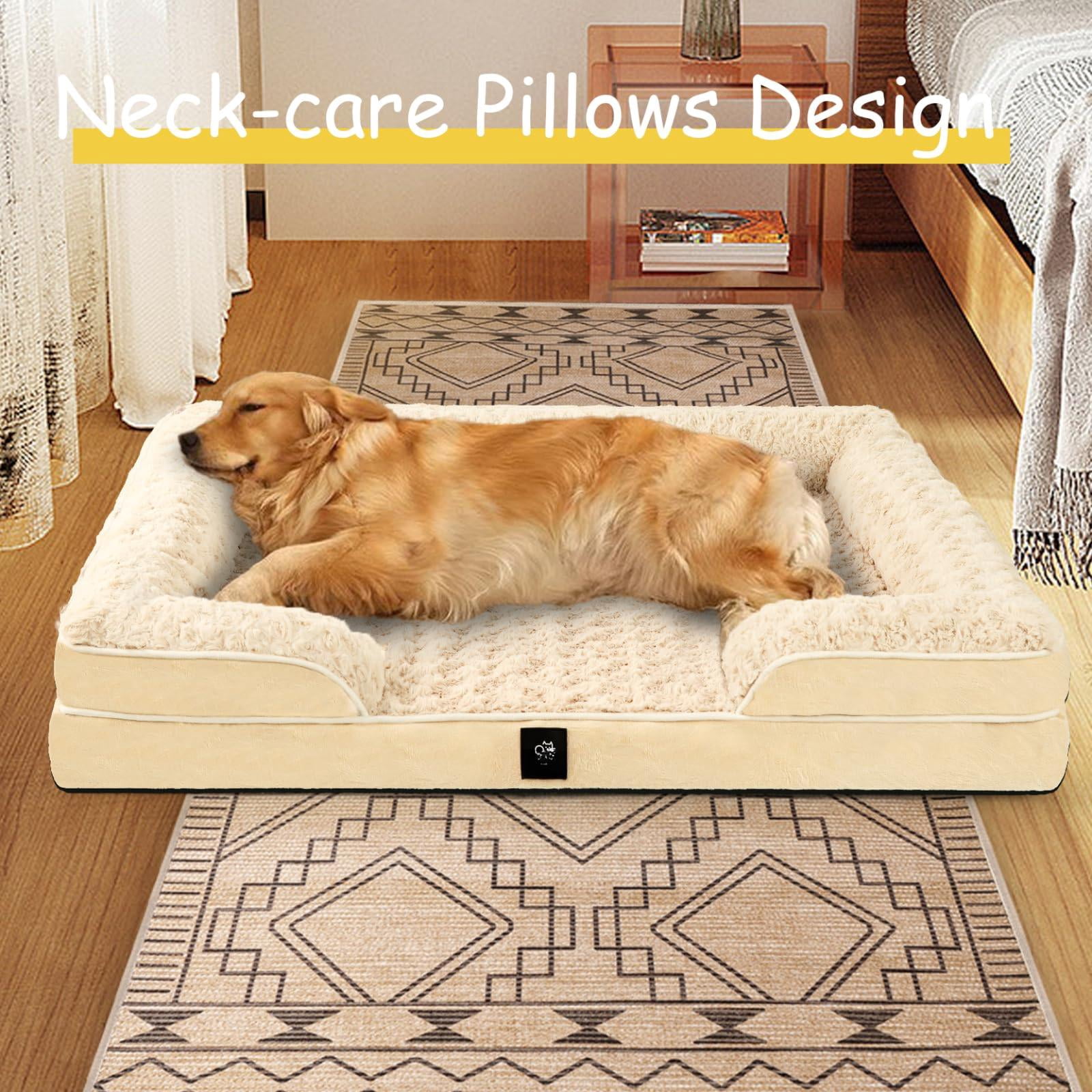 Pet Bed, Beige Medium (28 x 23 x 6.5 In), Memory Foam Orthopedic Sofa for Dogs