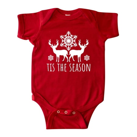 

Inktastic Tis the Season White Reindeer Silhouette and Snowflakes Gift Baby Boy or Baby Girl Bodysuit
