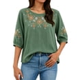 thumbnail image 2 of Embroidered Tops for Women 3/4 Sleeve Cotton Linen Shirts Plus Size Blouses Casual Shirts, 2 of 6