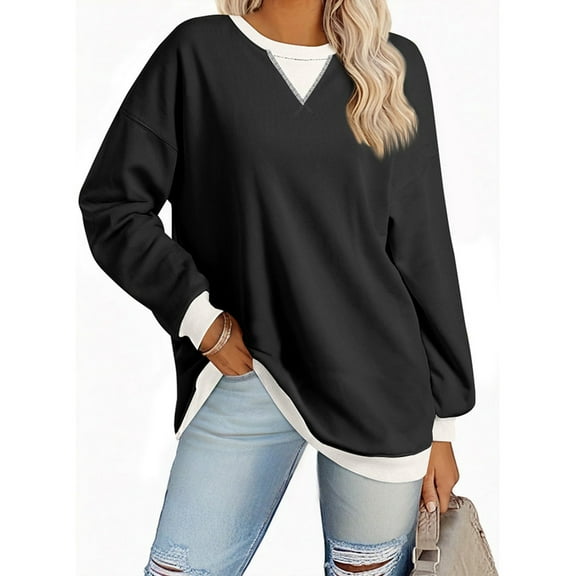 SHIBEVER Womens Sweatshirts Oversized Long Sleeve Tops Color Block Pullover Tops Casual Crewneck Shirts Fall Clothing Tunic Tops Size XL