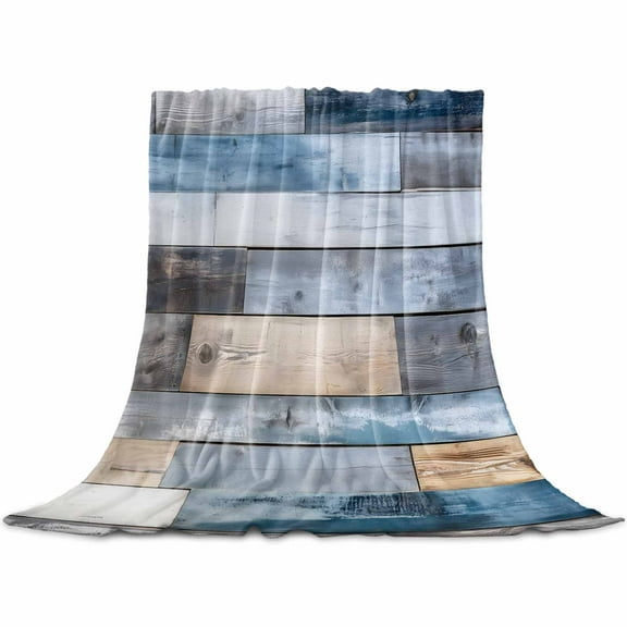 Blue Wooden Grain Flannel Blanket for Bed, Farmhouse Country Abstract Art Soft Cozy Warm Couch Throw Blanket, Lightweight Fluffy Plush Bedding Blankets for Sofa Decor All Season 40"x50"