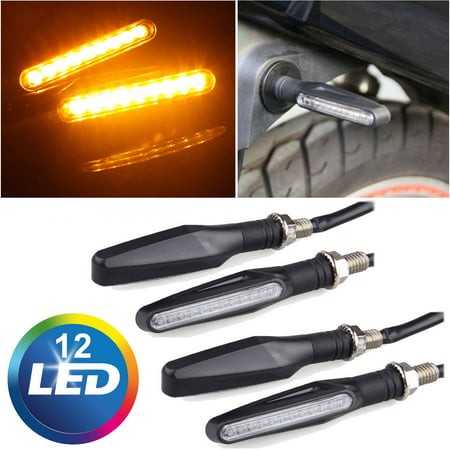 TSV 4PCS Universal Motorcycle 12 LED Turn Signal Indicators Blinker Amber Light
