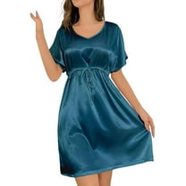 Fjofpr Nightgowns for Women Short Sleeve Women's Solid Color Ice Silk Pajamas Home Clothing Sleep Dress