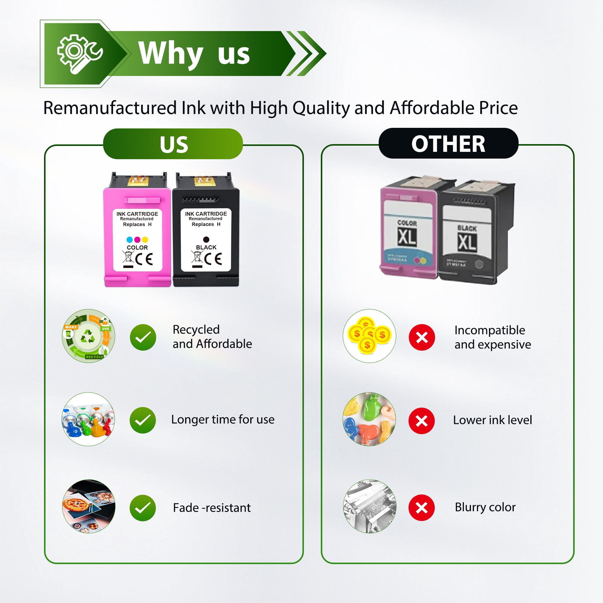 62XL Ink Cartridges Compatible for 62 Ink 62 XL Combo Pack for Envy 5660 7645 7640 5740 OfficeJet 250 (Black, Tri-color)