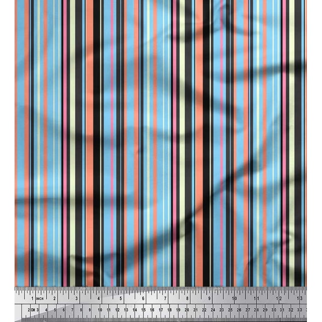 Soimoi Blue polyester Crepe Fabric Vertical Stripe Print Fabric by Yard 52 Inch Wide