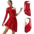thumbnail image 2 of Aislor Women's Lyrical Dance Long Sleeve Asymmetrical Ballet Skirt Leotard Figure Skating Dress Burgundy M, 2 of 7