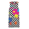 thumbnail image 3 of Retro Classic 1980s Shapes On Black and White Check Spring Summer Dresses for Women Fashion T-shirt Dress Casual Sleeveless Loose Sundress with Pockets, 3 of 5