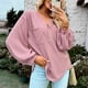 thumbnail image 2 of Camiseta holgada de punto con cuello en V para mujer Otoño Invierno Color sólido para vacaciones de ocio, 2 of 6