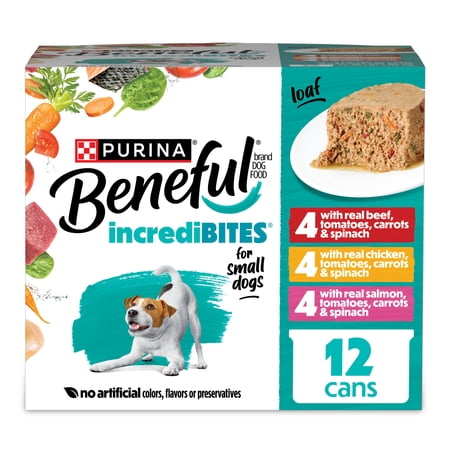 Purina Beneful Small Breed Wet Dog Food Variety Pack, IncrediBites Loaf, Chicken, Beef and Salmon Flavors
