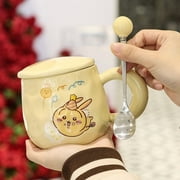 Chiikawa Gift Kawaii Hachiware Usagi Ceramic Cup with Lid Spoon Cute Cartoon Mug Birthday Gift Cup