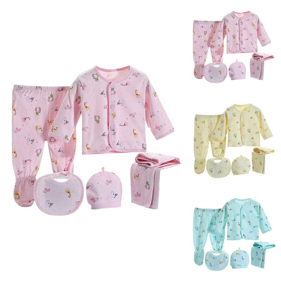 Ketyyh-chn99 Newborn Girl Outfits 5PCS Newborn Baby Layette Set Tops Hat Bib 2 Pants Size for 0-3 Months,Pink