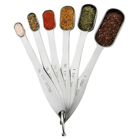 Heavy Duty Stainless Steel Metal Measuring Spoons for Dry or Liquid, Fits in Spice Jar, Set of