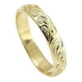thumbnail image 3 of 14K yellow gold custom hand engrave Hawaiian queen plumeria scroll band ring 4mm size 6.5, 3 of 5