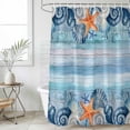 thumbnail image 2 of Small Stall Shower Curtain 48x72 Inch Narrow Half Size Summer Ocean Bath Curtains Bathroom Decor, Coastal Shells Starfish Coral Conch Wooden Blue Waterproof Shower Curtain Set with Hooks 48 Inch, 2 of 7