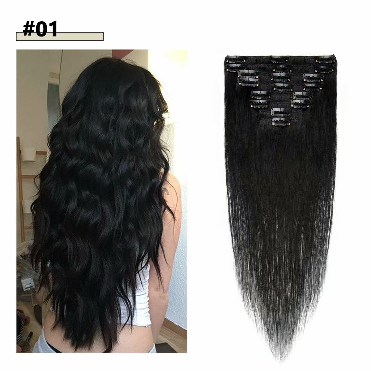 MY-LADY Clip in 100% Remy Human Hair Extensions 8Pcs Full Head Weft Highligh Hairpiece Balayage Blonde Long Straight
