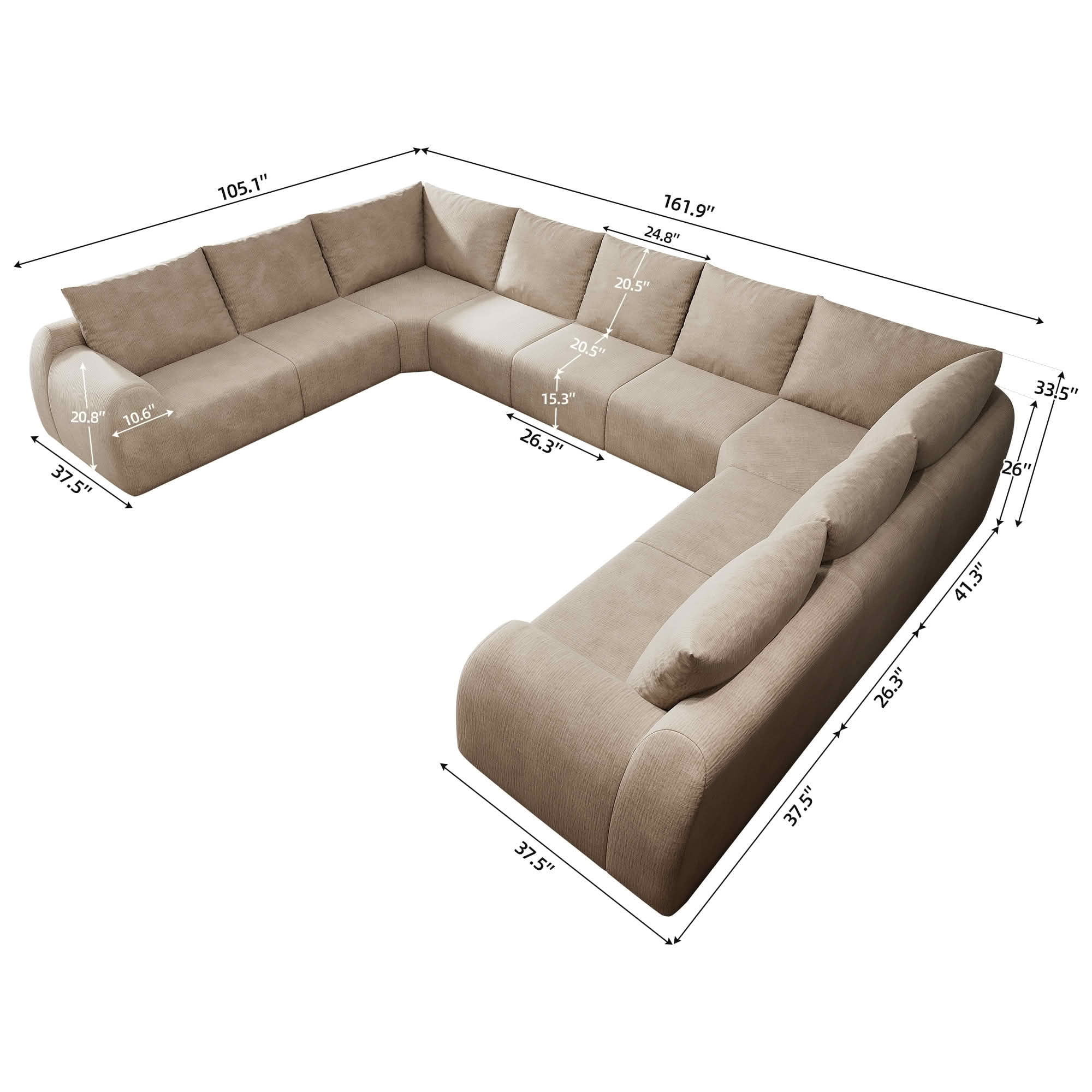 MAYEERTY 161.9 Inch 9-Seat U Shape Cloud Modular Sectional Sofa, Vacuum Compressed Chenille Fabric Couch, No Assembly Needed for Living Room