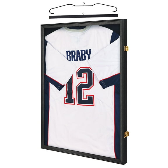 Jersey Display Frame Case - Large Lockable Frames Shadow Box with UV Protection for Baseball Basketball Football Soccer Hockey Sport Shirt Matte Black Finish