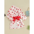 thumbnail image 3 of Bslissey Toddler Baby Girls Valentine's Day Robe Pajama Heart Print Long Sleeve Satin Kimono Bathrobe with Solid Color Belt 6M 12M 2T 3T 4T Kids Sweet Sleepwear Outfits, 3 of 8