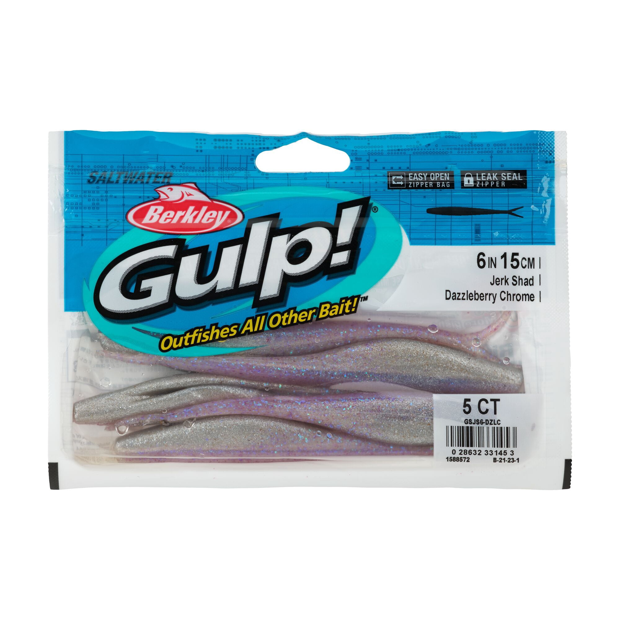 Berkley Gulp!® Saltwater Jerk Shad, 6 in, Jerkbaits, Dazzleberry Chrome (5 Count)