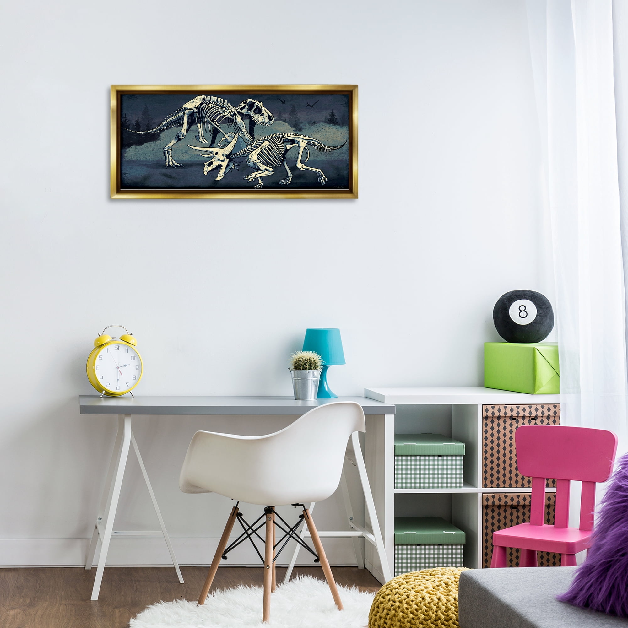 Stupell Industries Dinosaur Skeletons Duo Animals Painting Gold Floater Framed Canvas Art Print Wall Art, 31 x 14