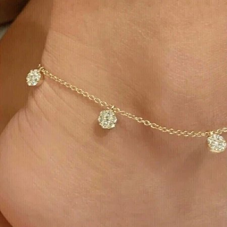 Women's Chain Anklet 1.00Ct Round Cut Simulated Diamond 14K Yellow Gold Plated