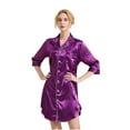 thumbnail image 3 of Defitshape Women's Button Down Nightgown Summer Satin Sleep Shirt Soft Comfy Button Silk Lounge Dress Short Sleeve Sleepwear Purple XX-Large, 3 of 4