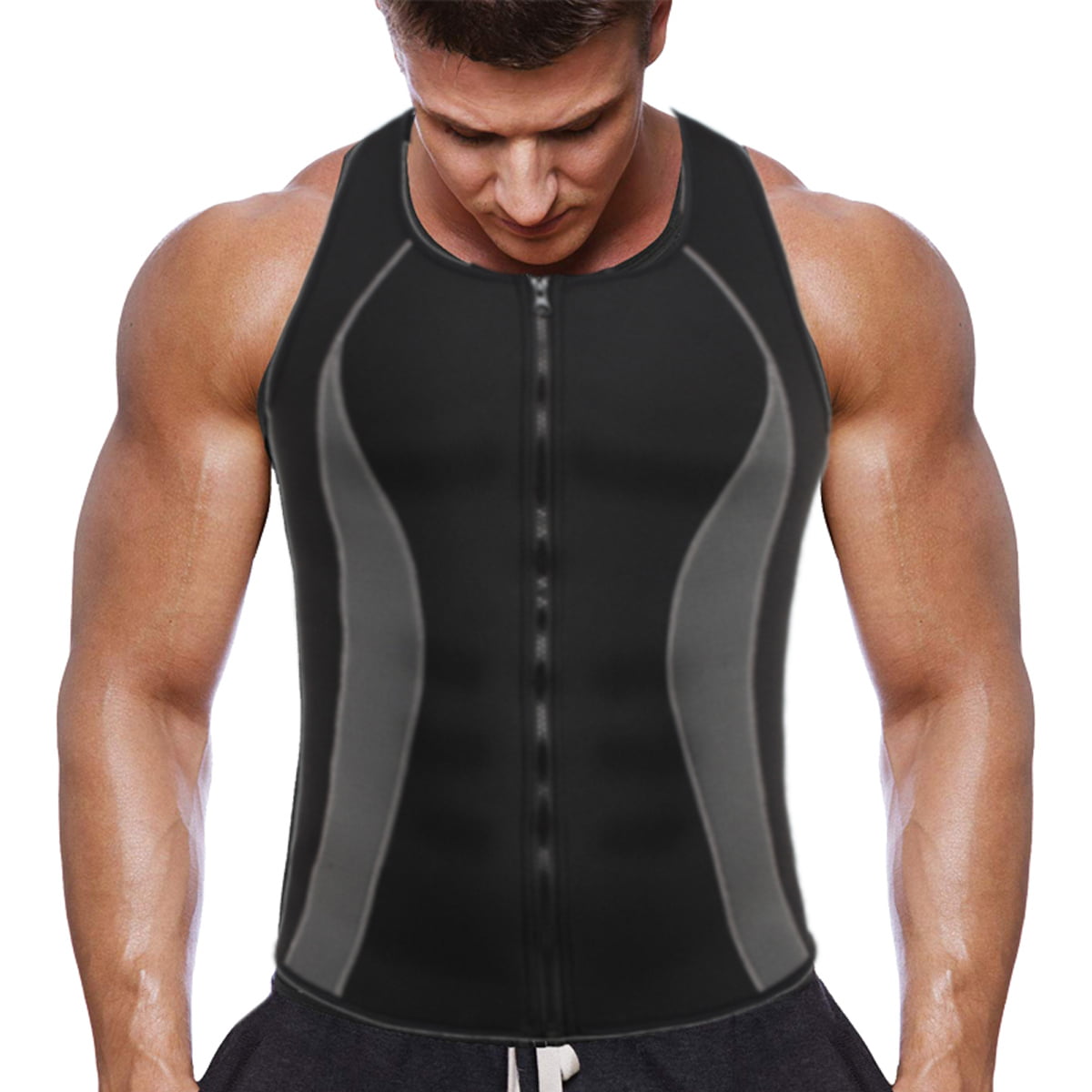 Details about   Men Sauna Sweat Vest Zipper Workout Tank Top Compression Shirt Body Corset Suit 