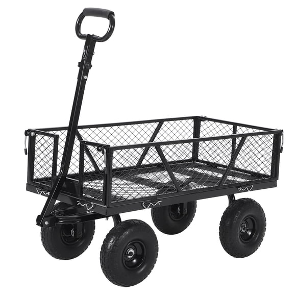 Heavy Duty Steel Garden Wagon 950 lbs with 10 inch Tires and 180 Degree Rotating Handle, Convertible ATV Tractor Cart for Yard Farm Outdoor, Black Frame Yellow Black Hub