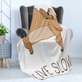 thumbnail image 4 of Sloth Soft Flannel Fleece Throw Blanket, Relaxed Happy Animal Lying and Eating Character Live Slow Phrase, Cozy Plush for Indoor and Outdoor Use, 70" x 90", Pale Brown, by Ambesonne, 4 of 5