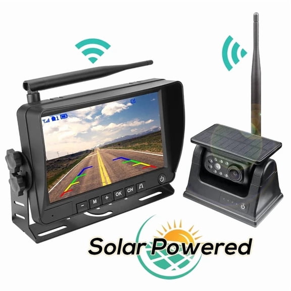 Magnetic Solar Wireless Backup Camera HD DVR 7in IPS Monitor Rechargeable Reverse Camera System for Trailer RV Truck Car