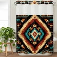 thumbnail image 3 of Boho Orange Teal No Hook Shower Curtain Waterproof,Bathroom Curtains with Snap in Liners and See Through Top Window,Southwestern Abstract Geometric Ethnic Hotel Bathtub Curtains Shower 72"Wx96"L, 3 of 8