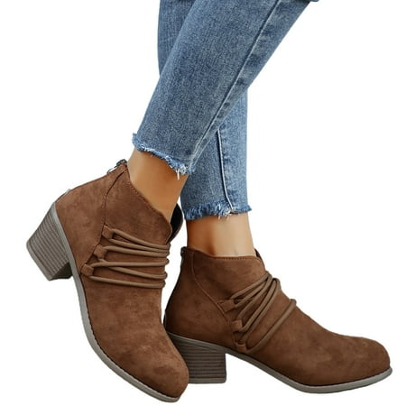 GHSOHS Cowboy Boots for Women Zipper Western Boots Ankle Boots Shoes Black Heel Boots Women Suede Fall Square Heels Zipper Black Boot Short Booties Round Toe Shoes Western Cowgirl Boots Size 37